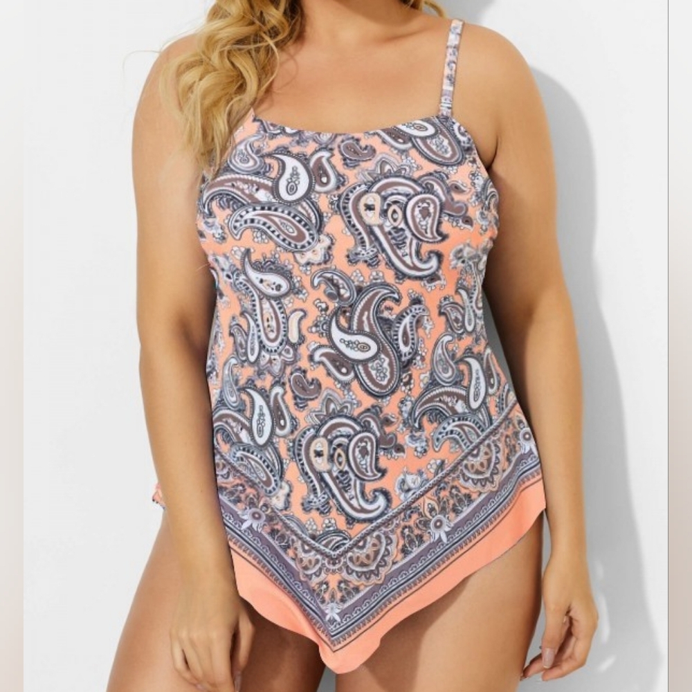 New 4X 2 Piece Paisley Print tankini bandana style Swimsuit